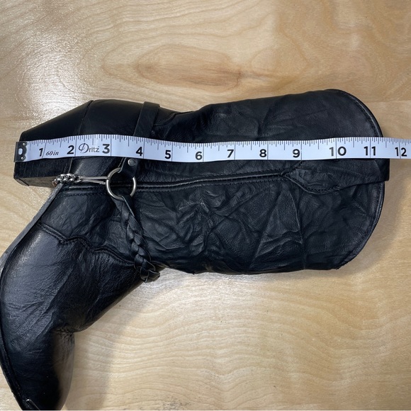 Vintage 80s Genuine Leather Cowboy Boots Braided Harness O-Ring Chain Metal Tip - Picture 11 of 11